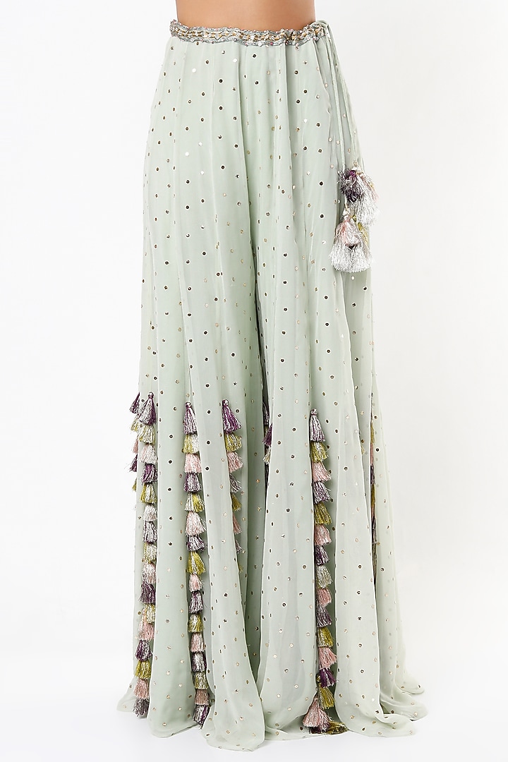 Mint Tasseled Wedding Sharara Set by Payal Singhal at Pernia's Pop Up Shop