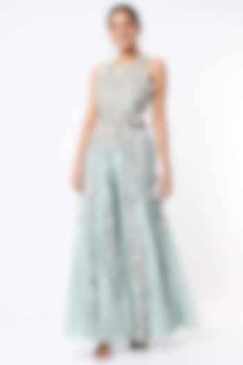 Powder Blue Mukaish Silk Mul Wedding Sharara Set by Payal Singhal at Pernia's Pop Up Shop