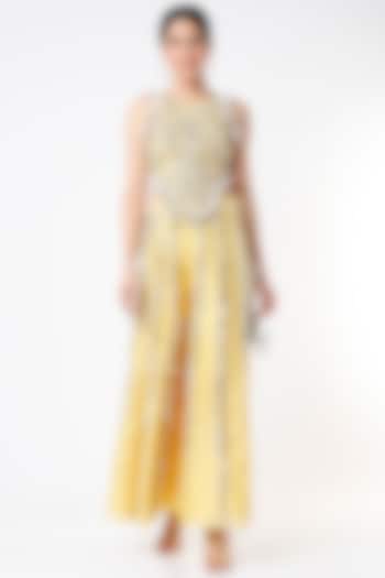 Pale Yellow Embroidered Wedding Sharara Set by Payal Singhal at Pernia's Pop Up Shop