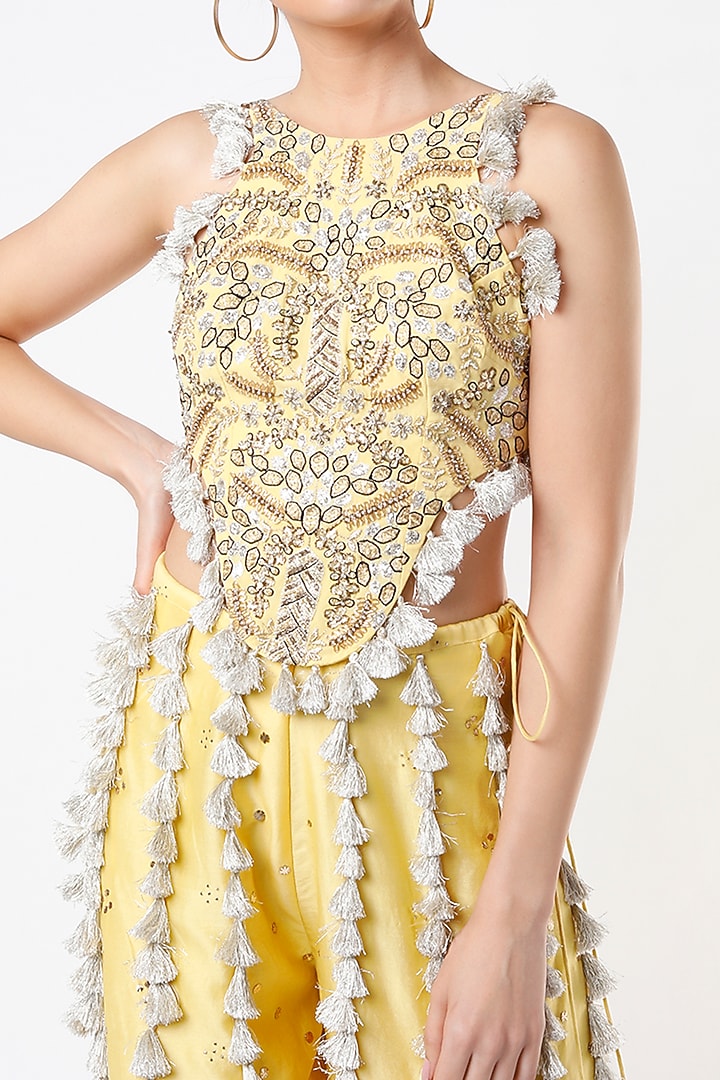 Pale Yellow Embroidered Wedding Sharara Set by Payal Singhal at Pernia's Pop Up Shop