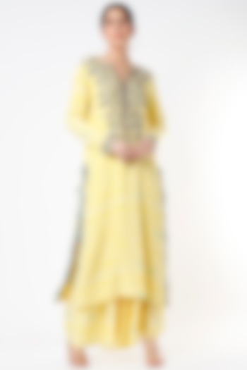 Butter Yellow Embroidered Frilled Sharara Set by Payal Singhal at Pernia's Pop Up Shop