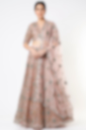 Light Rose Pink Embroidered & Printed Bridal Lehenga Set by Payal Singhal at Pernia's Pop Up Shop