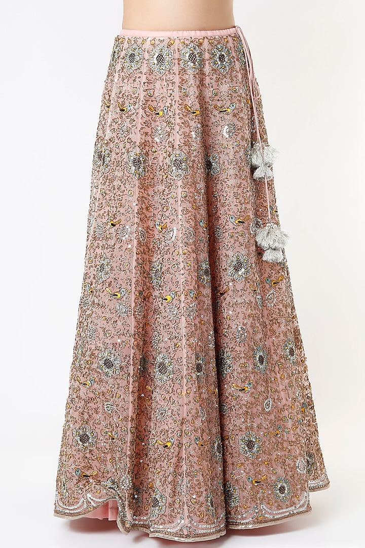 Light Rose Pink Embroidered & Printed Bridal Lehenga Set by Payal Singhal at Pernia's Pop Up Shop