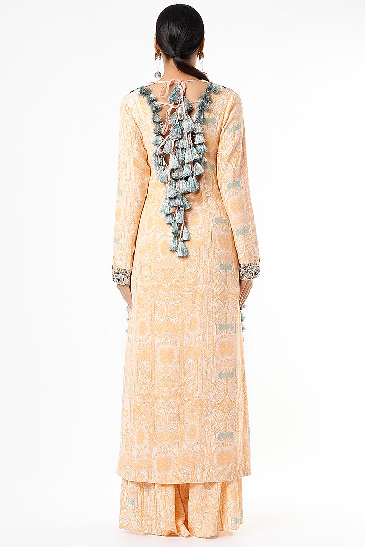 Peach Printed Frilled Wedding Sharara Set by Payal Singhal at Pernia's Pop Up Shop