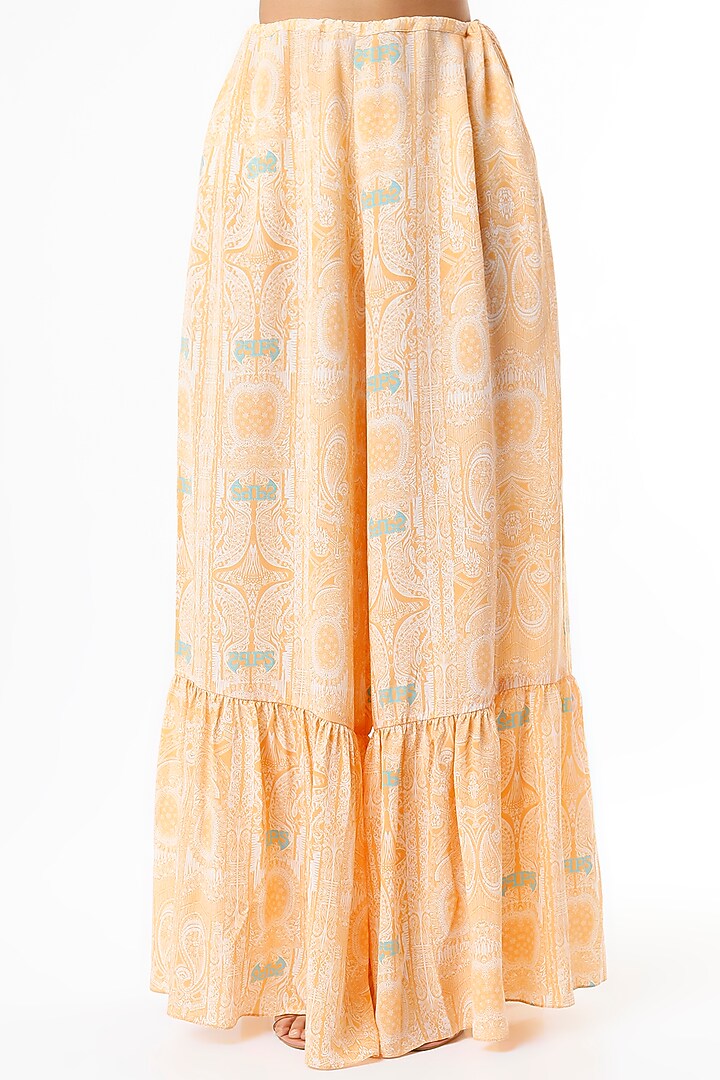 Peach Printed Frilled Wedding Sharara Set by Payal Singhal at Pernia's Pop Up Shop