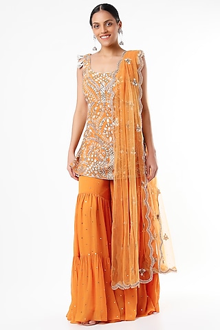 Mustard Frilled Sharara Set by Payal Singhal