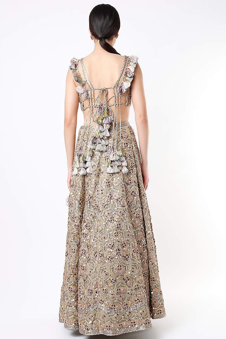 Cabbage Green Embroidered Bridal Lehenga Set by Payal Singhal at Pernia's Pop Up Shop