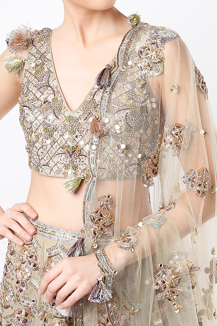 Cabbage Green Embroidered Bridal Lehenga Set by Payal Singhal at Pernia's Pop Up Shop