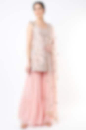 Light Pink Mukaish Georgette Bridal Sharara Set by Payal Singhal at Pernia's Pop Up Shop