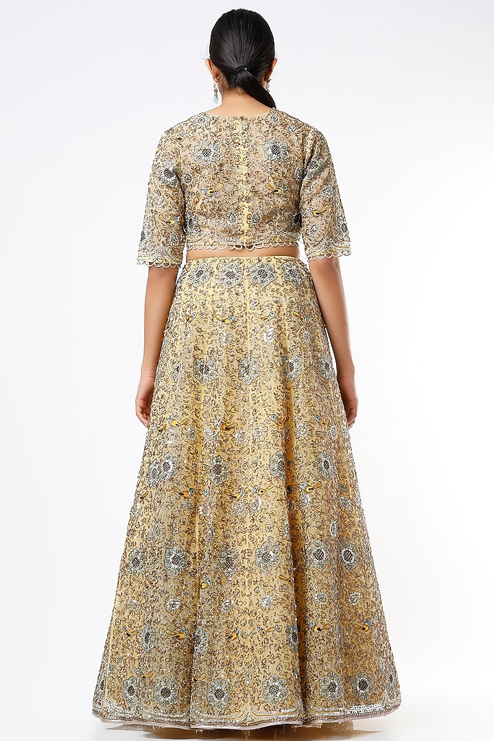Pale Yellow Embroidered Bridal Lehenga Set by Payal Singhal at Pernia's Pop Up Shop