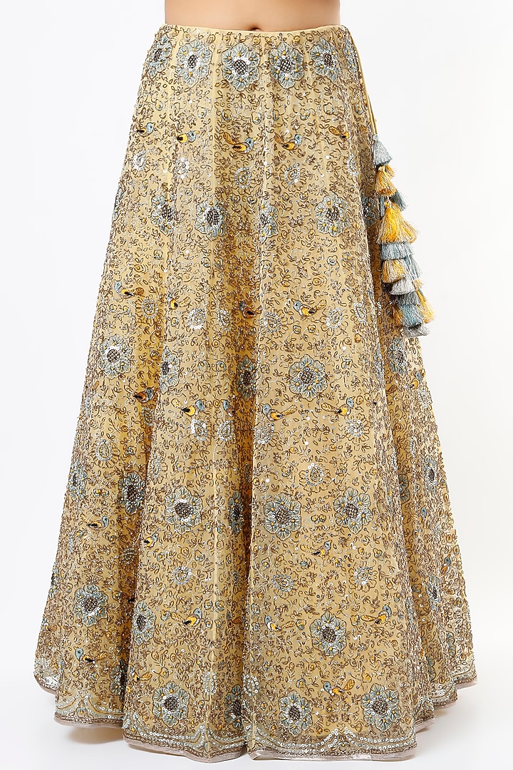 Pale Yellow Embroidered Bridal Lehenga Set by Payal Singhal at Pernia's Pop Up Shop