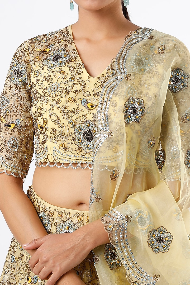 Pale Yellow Embroidered Bridal Lehenga Set by Payal Singhal at Pernia's Pop Up Shop