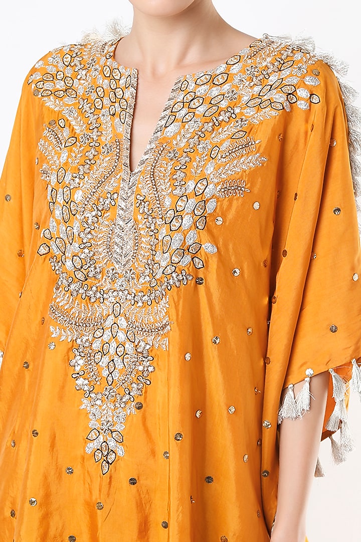 Hot Orange Embroidered Kaftan Set by Payal Singhal at Pernia's Pop Up Shop