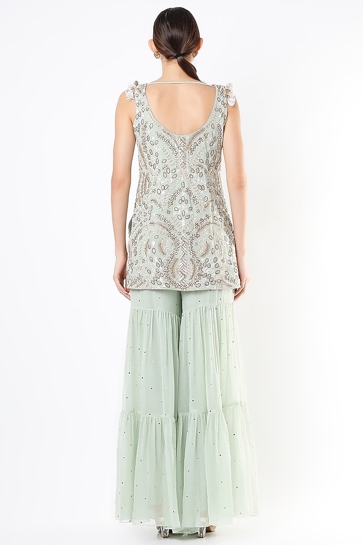Mint Mukaish Georgette Bridal Sharara Set by Payal Singhal at Pernia's Pop Up Shop