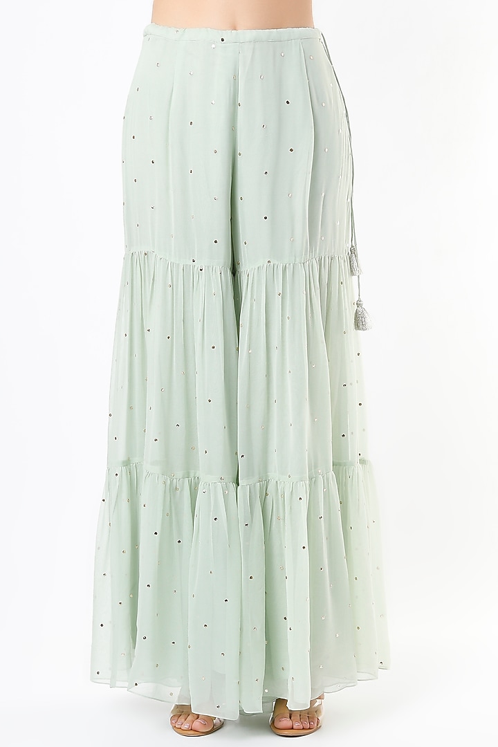 Mint Mukaish Georgette Bridal Sharara Set by Payal Singhal at Pernia's Pop Up Shop
