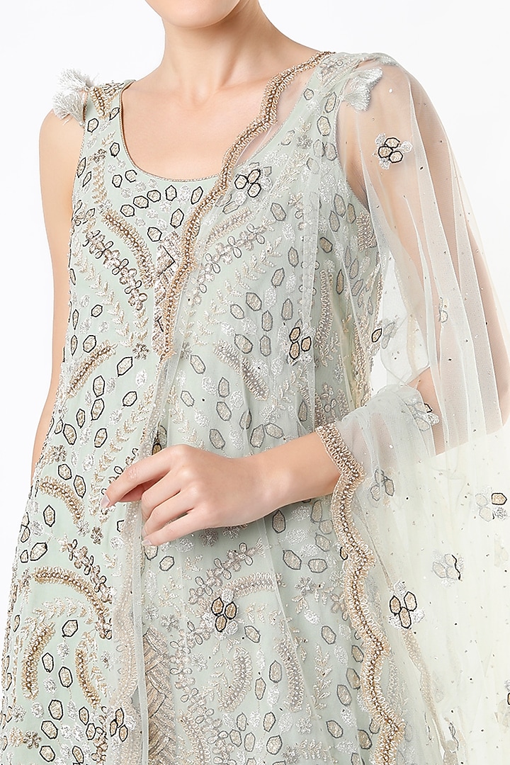 Mint Mukaish Georgette Bridal Sharara Set by Payal Singhal at Pernia's Pop Up Shop