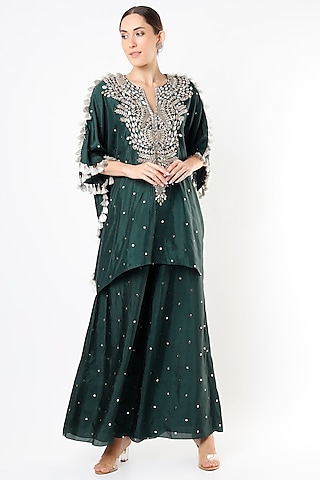 Emerald Green Embroidered Kaftan Set by Payal Singhal