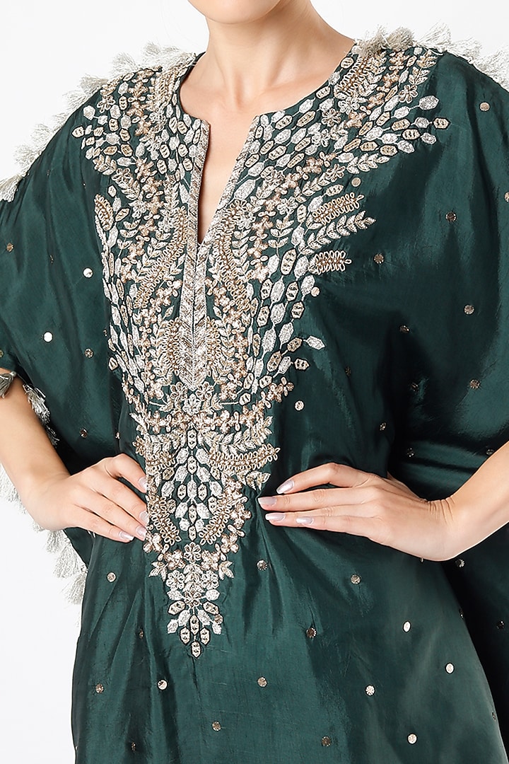 Emerald Green Embroidered Kaftan Set by Payal Singhal at Pernia's Pop Up Shop