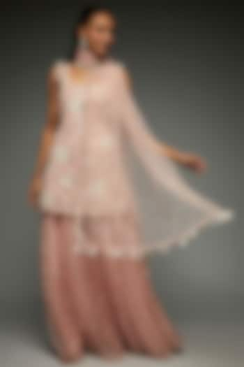 Champagne Pink Organza Sharara Set by Payal Singhal at Pernia's Pop Up Shop