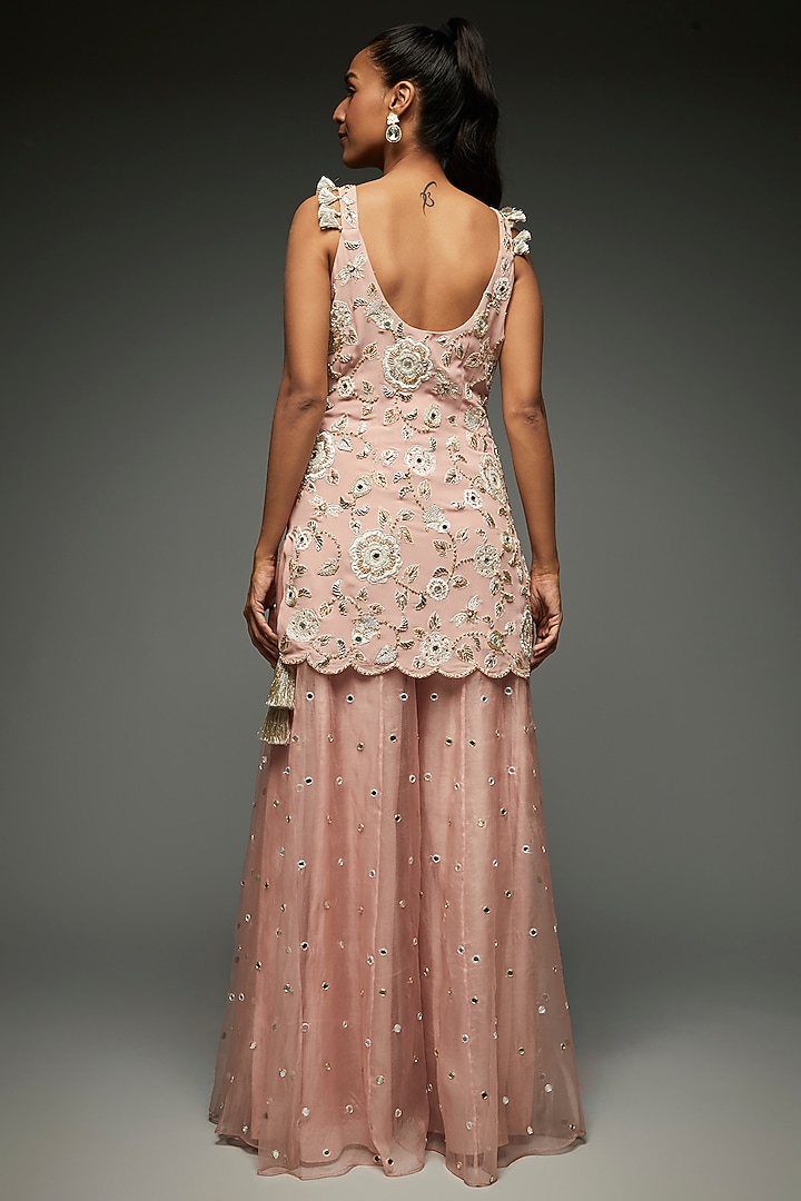 Champagne Pink Organza Bridal Sharara Set by Payal Singhal at Pernia's Pop Up Shop