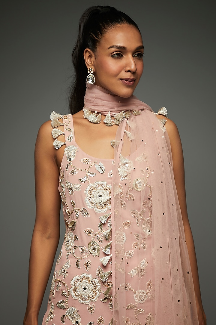 Champagne Pink Organza Bridal Sharara Set by Payal Singhal at Pernia's Pop Up Shop