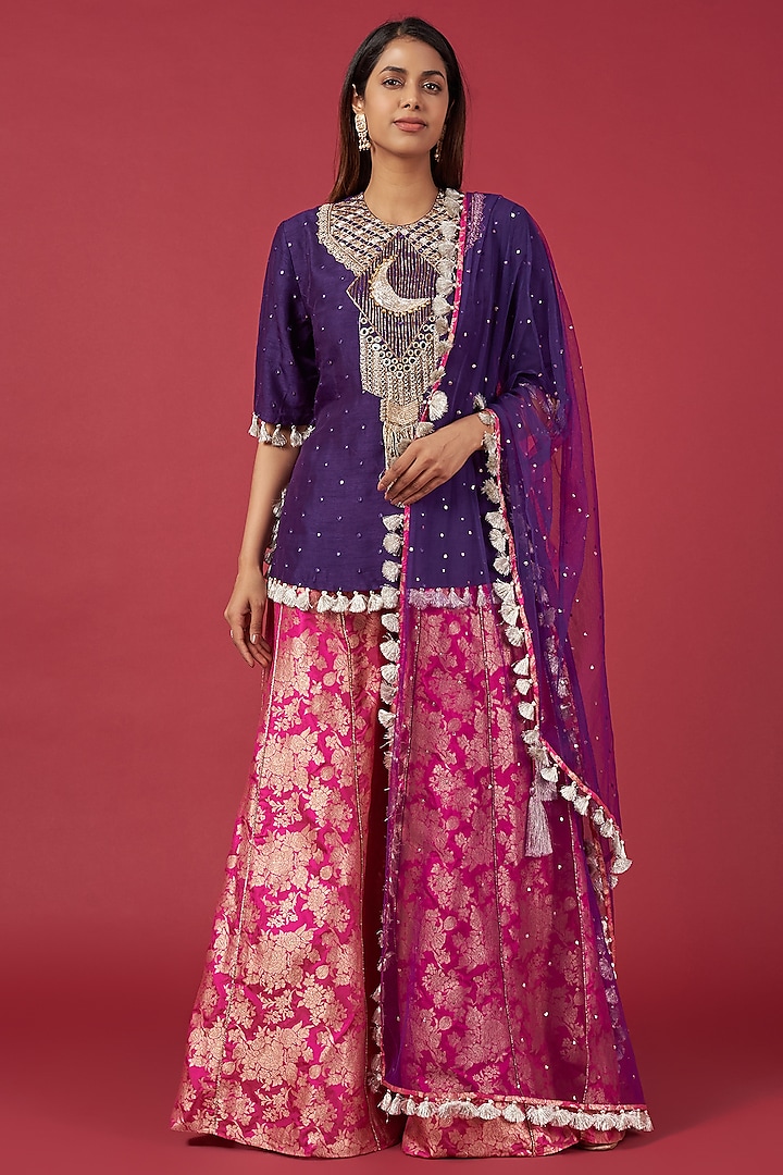 Pink Brocade Sharara Set by Payal Singhal