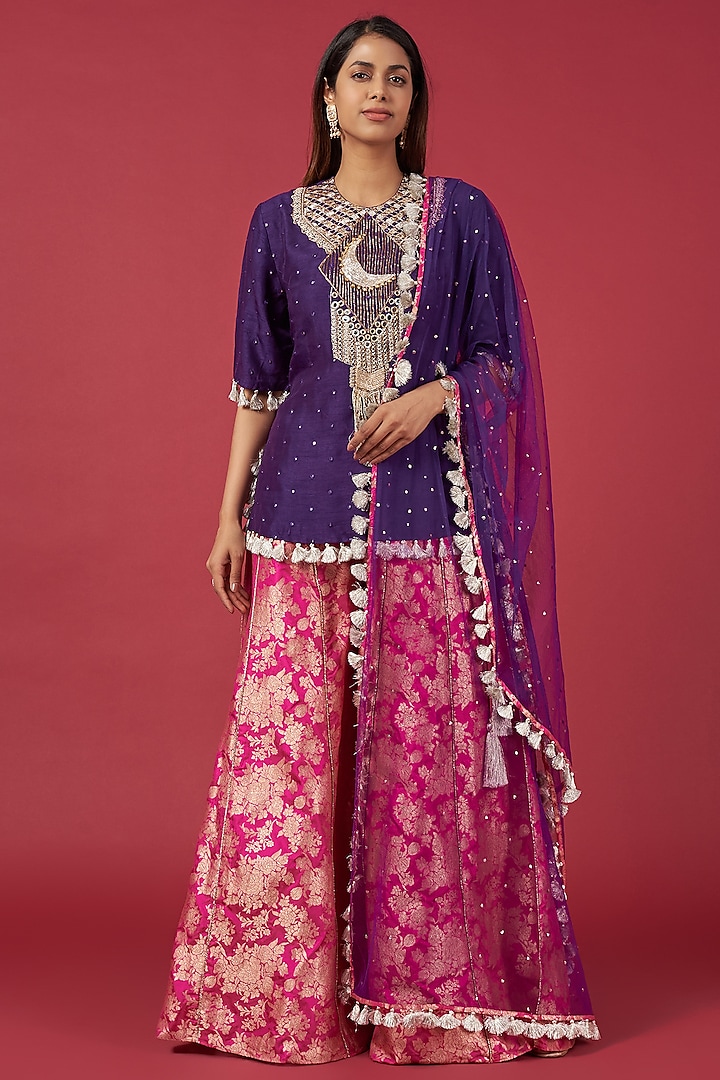 Pink Brocade Sharara Set by Payal Singhal at Pernia's Pop Up Shop