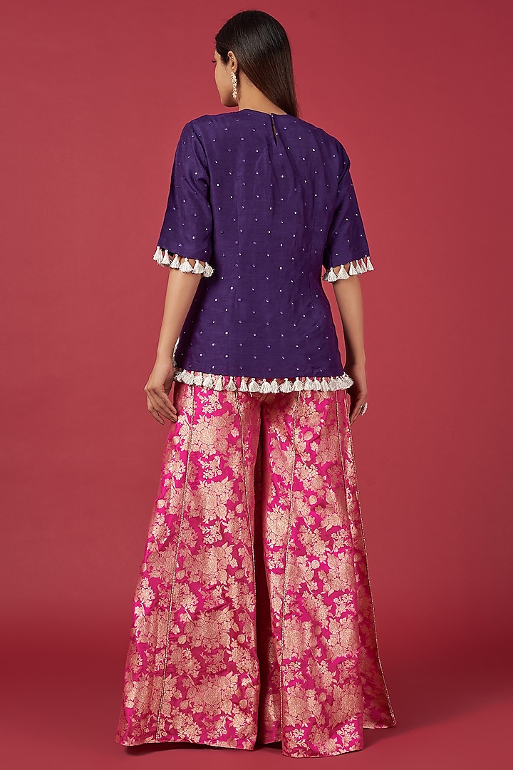 Hot pink embroidered sharara set designed by Payal Singhal at AASHNI+CO.