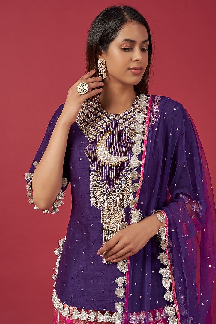 Pink Brocade Wedding Sharara Set by Payal Singhal at Pernia's Pop Up Shop