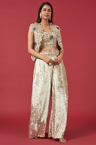 Multi-Coloured Georgette Embroidered Jacket Set by Payal Singhal