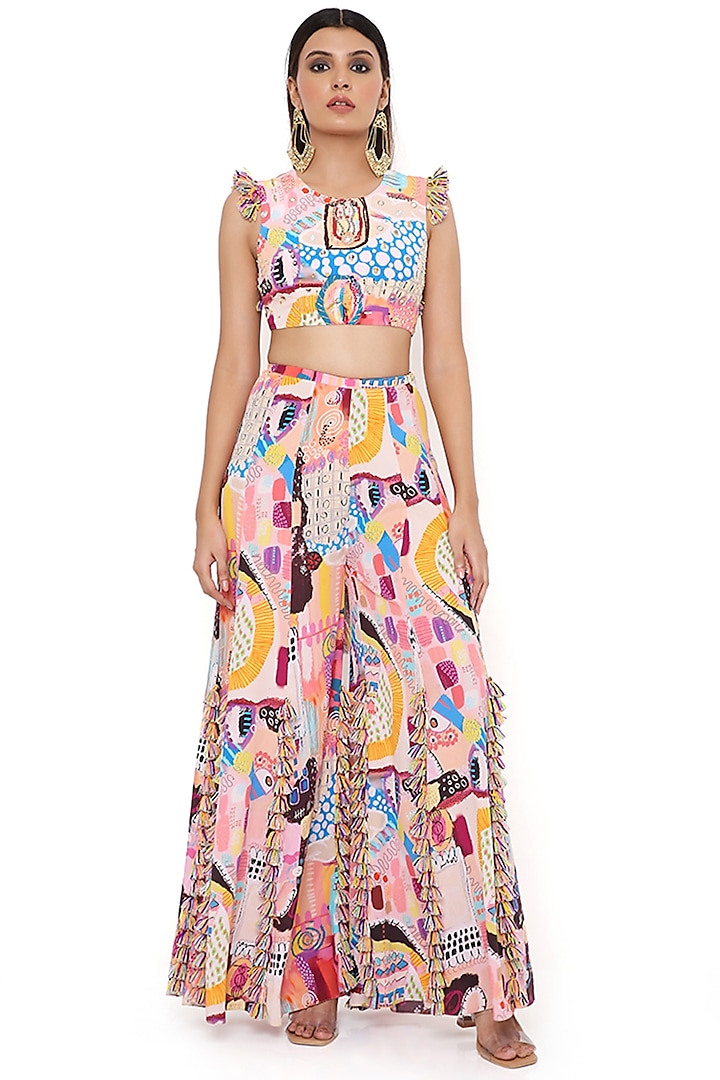 Peach Crepe Printed Sharara Set by Payal Singhal at Pernia's Pop Up Shop