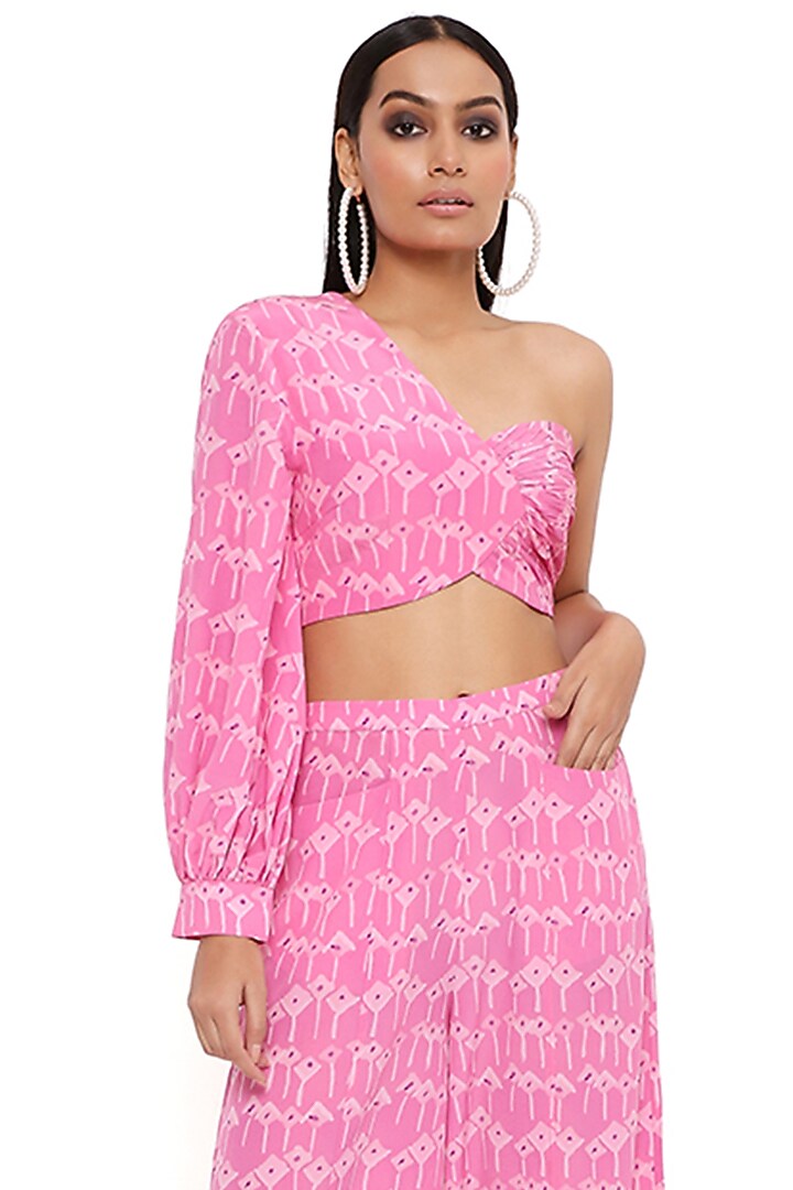 Pink Crepe Printed Palazzo Pant Set by PS Pret by Payal Singhal at Pernia's Pop Up Shop