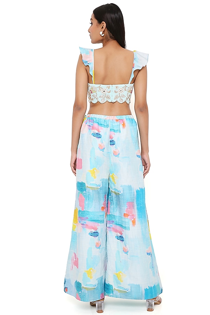 Aqua Dupion Silk Printed Palazzo Pant Set by Payal Singhal at Pernia's Pop Up Shop