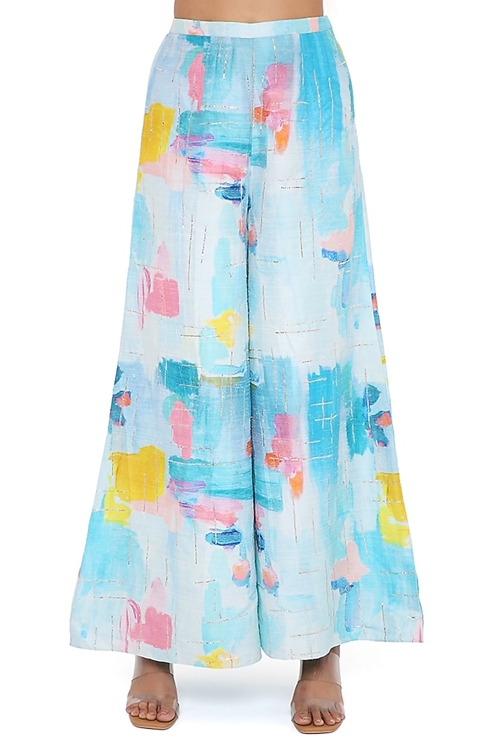 Aqua Dupion Silk Printed Palazzo Pant Set by Payal Singhal at Pernia's Pop Up Shop