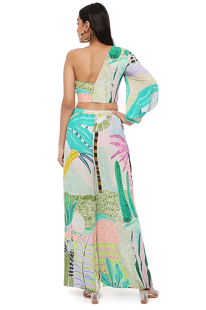 Green Crepe Printed Palazzo Pant Set by PS Pret by Payal Singhal at Pernia's Pop Up Shop