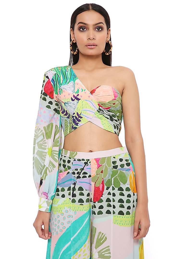 Green Crepe Printed Palazzo Pant Set by PS Pret by Payal Singhal at Pernia's Pop Up Shop