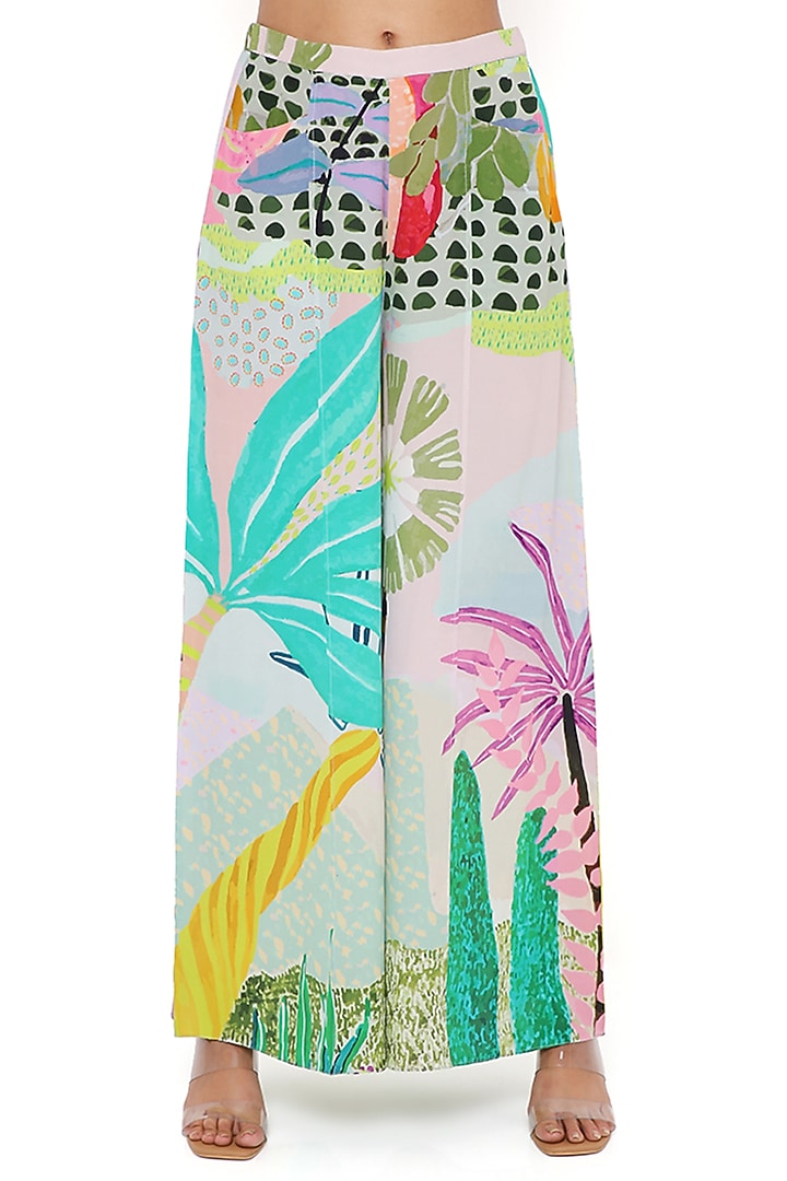Green Crepe Printed Palazzo Pant Set by PS Pret by Payal Singhal at Pernia's Pop Up Shop