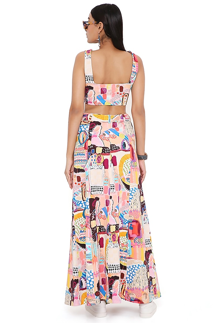 Peach Denim Printed Skirt Set by PS Pret by Payal Singhal at Pernia's Pop Up Shop
