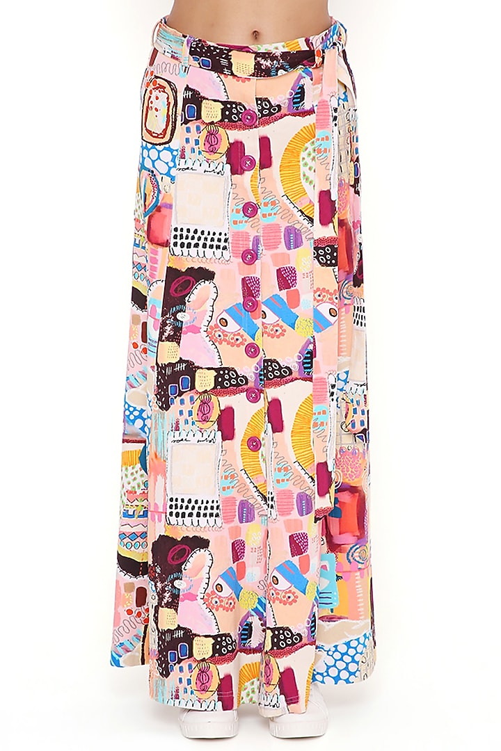 Peach Denim Printed Skirt Set by PS Pret by Payal Singhal at Pernia's Pop Up Shop