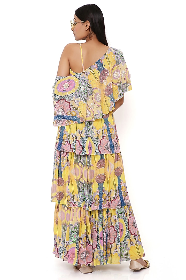 Yellow Georgette Printed Wedding Sharara Set by Payal Singhal at Pernia's Pop Up Shop
