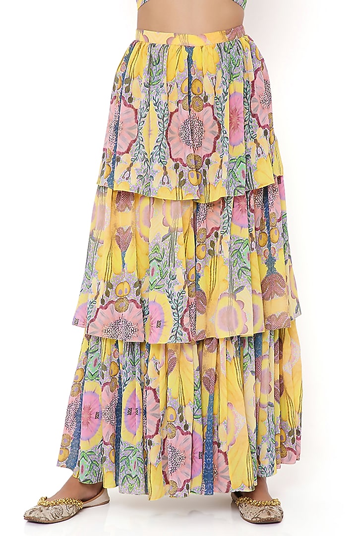 Yellow Georgette Printed Wedding Sharara Set by Payal Singhal at Pernia's Pop Up Shop