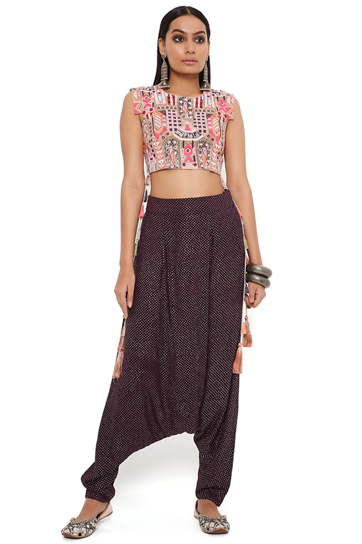 Purple Mukaish Georgette Crotch Pant Set by Payal Singhal at Pernia's Pop Up Shop