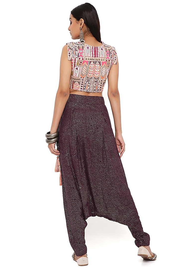 Purple Mukaish Georgette Crotch Pant Set by Payal Singhal at Pernia's Pop Up Shop