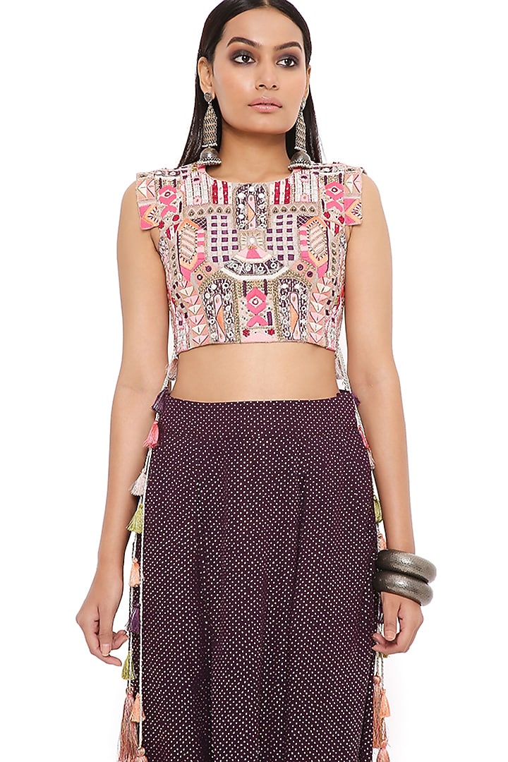 Purple Mukaish Georgette Crotch Pant Set by Payal Singhal at Pernia's Pop Up Shop