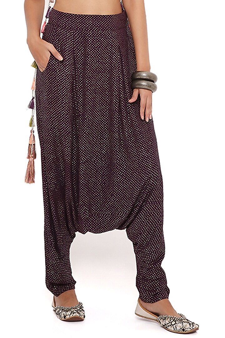 Purple Mukaish Georgette Crotch Pant Set by Payal Singhal at Pernia's Pop Up Shop