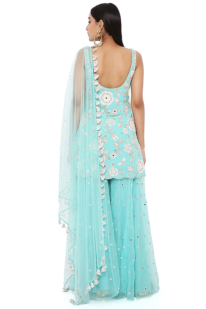 Aqua Organza Bridal Sharara Set by Payal Singhal at Pernia's Pop Up Shop