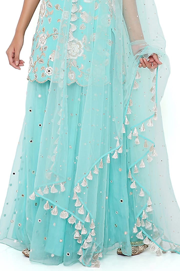 Aqua Organza Bridal Sharara Set by Payal Singhal at Pernia's Pop Up Shop