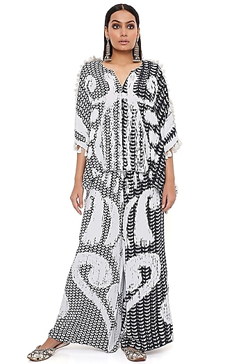 Black & White Crepe Printed Kaftan Set by PS Pret by Payal Singhal at Pernia's Pop Up Shop