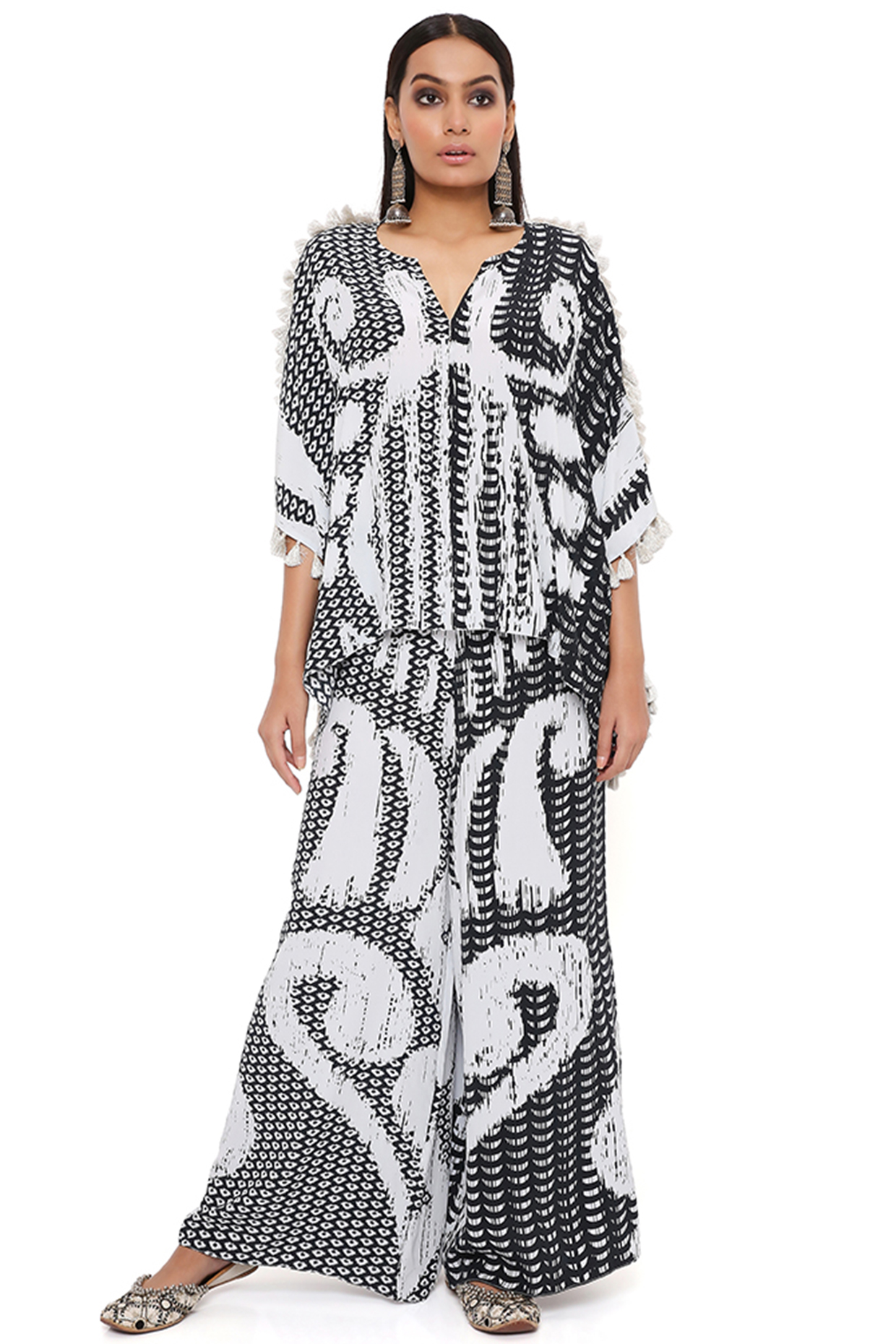 Black & White Crepe Printed Kaftan Set by PS Pret by Payal Singhal at Pernia's Pop Up Shop