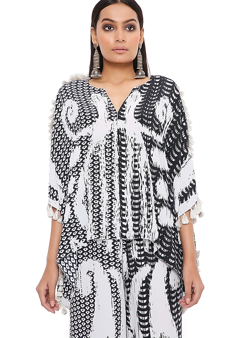 Black & White Crepe Printed Kaftan Set by PS Pret by Payal Singhal at Pernia's Pop Up Shop